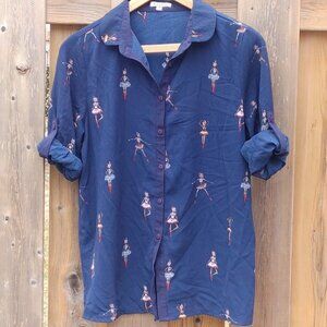 BEAUTIFUL Lili & Lala Ballerina Print Blouse Women's M Long Sleeve Ballet